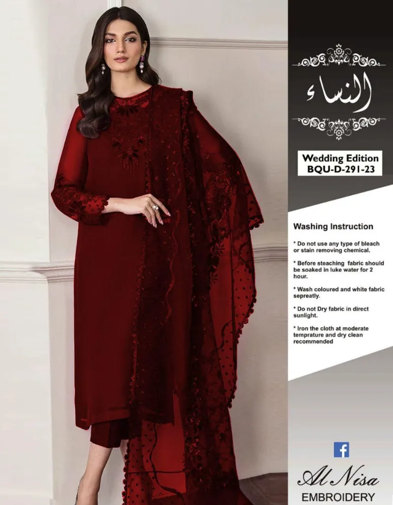 Baroque Premium Luxury Unstitched
Chiffon Embriodered wedding Collection (Maroon)